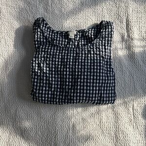 Navy and White Checkered Seersucker Top